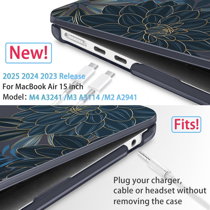 Mektron Designed for 2025/2024/2023 MacBook Air 15 INCH M4 A3241 /M3 A3114 /M2 A2941 Case  Printed Plastic Hard Shell Cover with 15.3 "" Liquid Retina Display Touch ID  Dahlia Flower C035 - Image 2